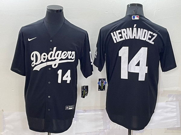 Men's Los Angeles Dodgers #14 Kik?? Hern??ndez Black Cool Base Stitched Jersey